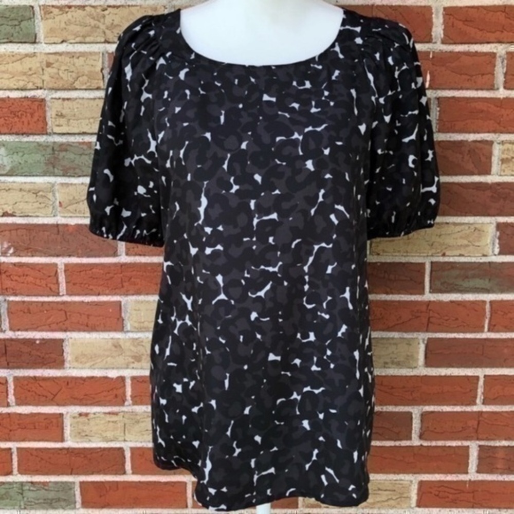 Ann Taylor LOFT Leopard Print Cap Sleeve Black Gray Pullover Shirt Blouse Top 🐆